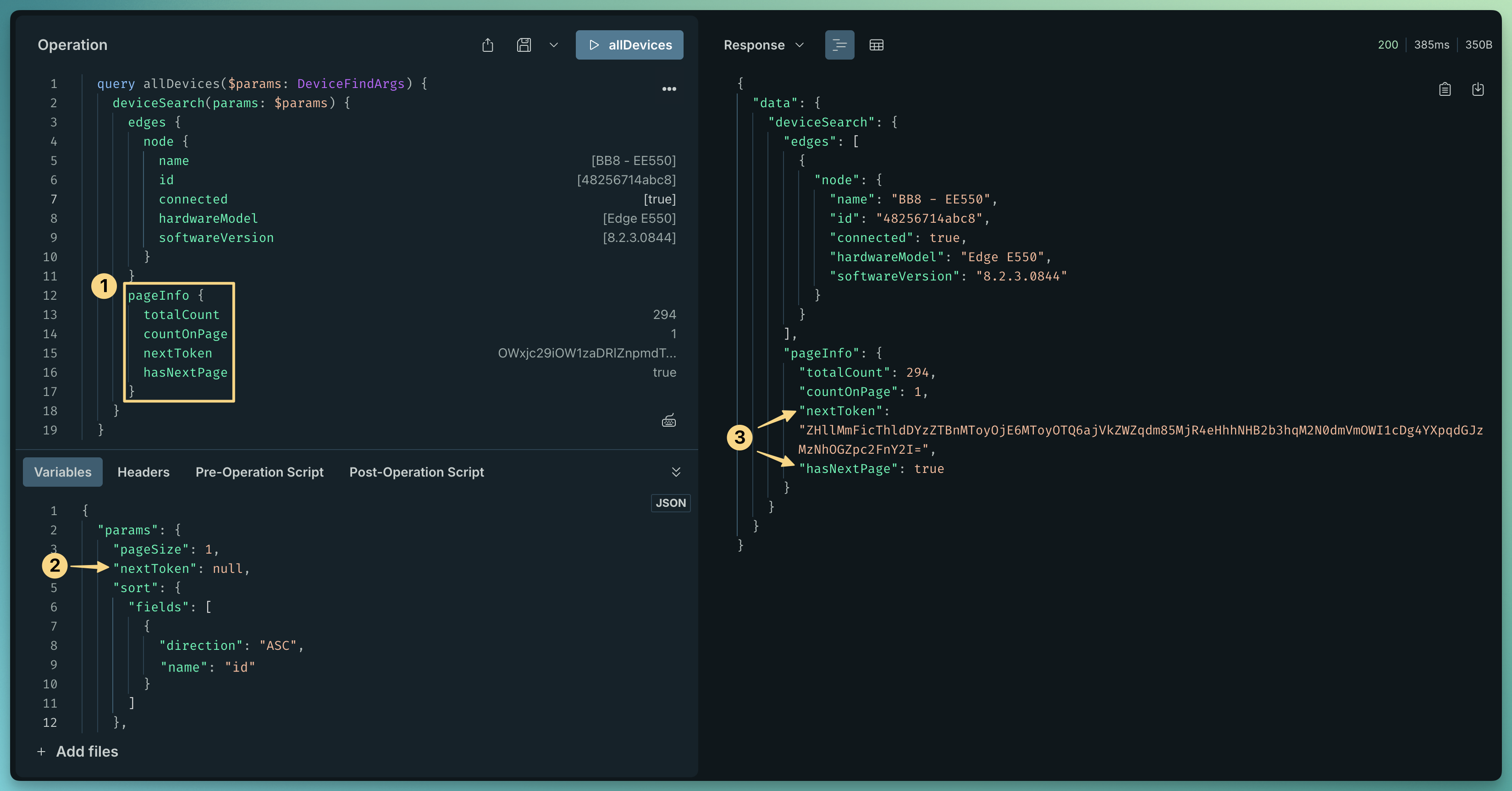 Pagination steps one through three